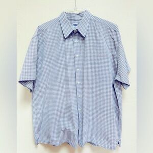 Vintage Old Navy Shirt Men's Plaid Button Down Short Sleeve Shirt Blue XXL